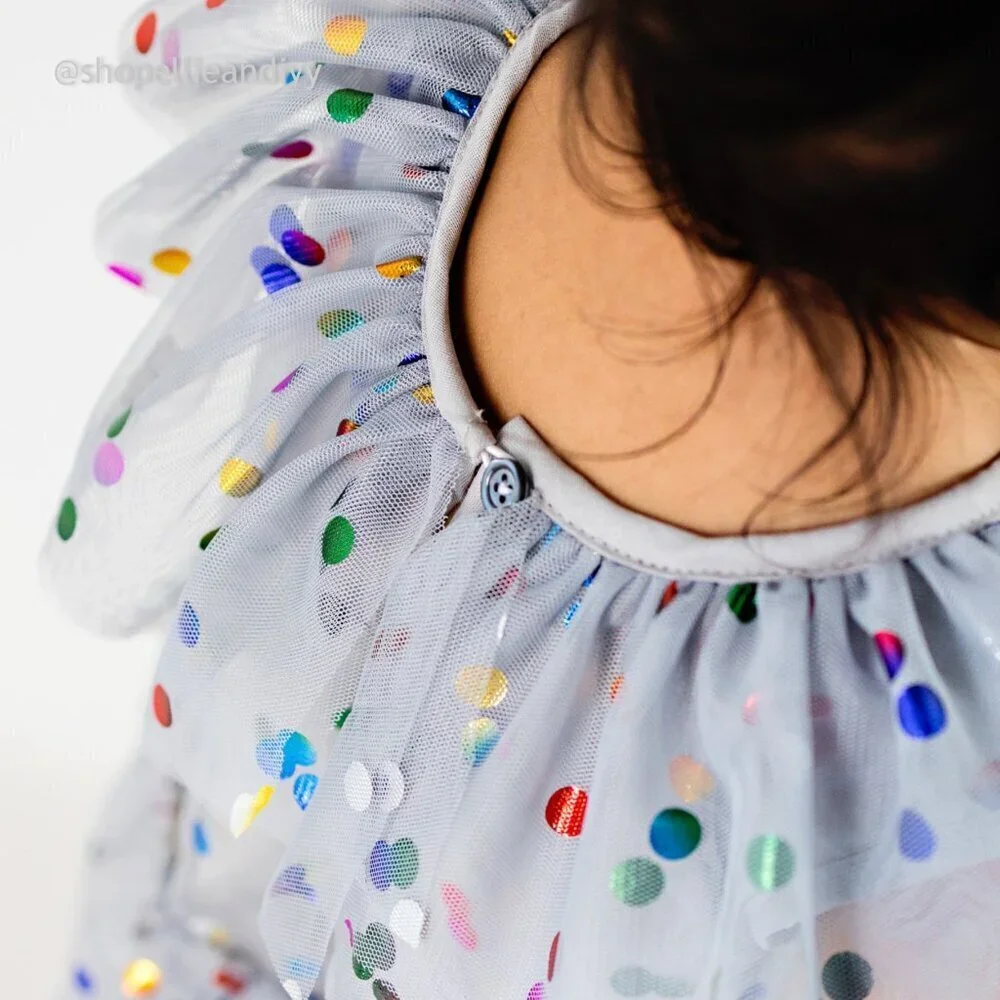 Cuteheads 2T Girl's Gray Tulle Confetti Polka Dot Party Dress - Picture 9 of 10